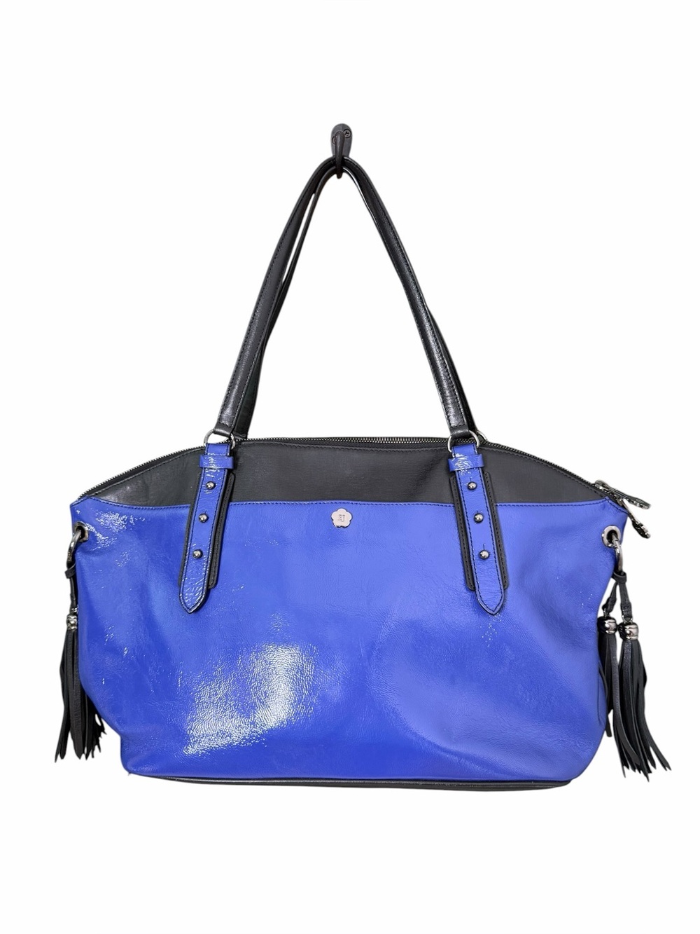Eric Javits Royal Blue and Black Bond Satchel Shoulder Bag Pockets EUC